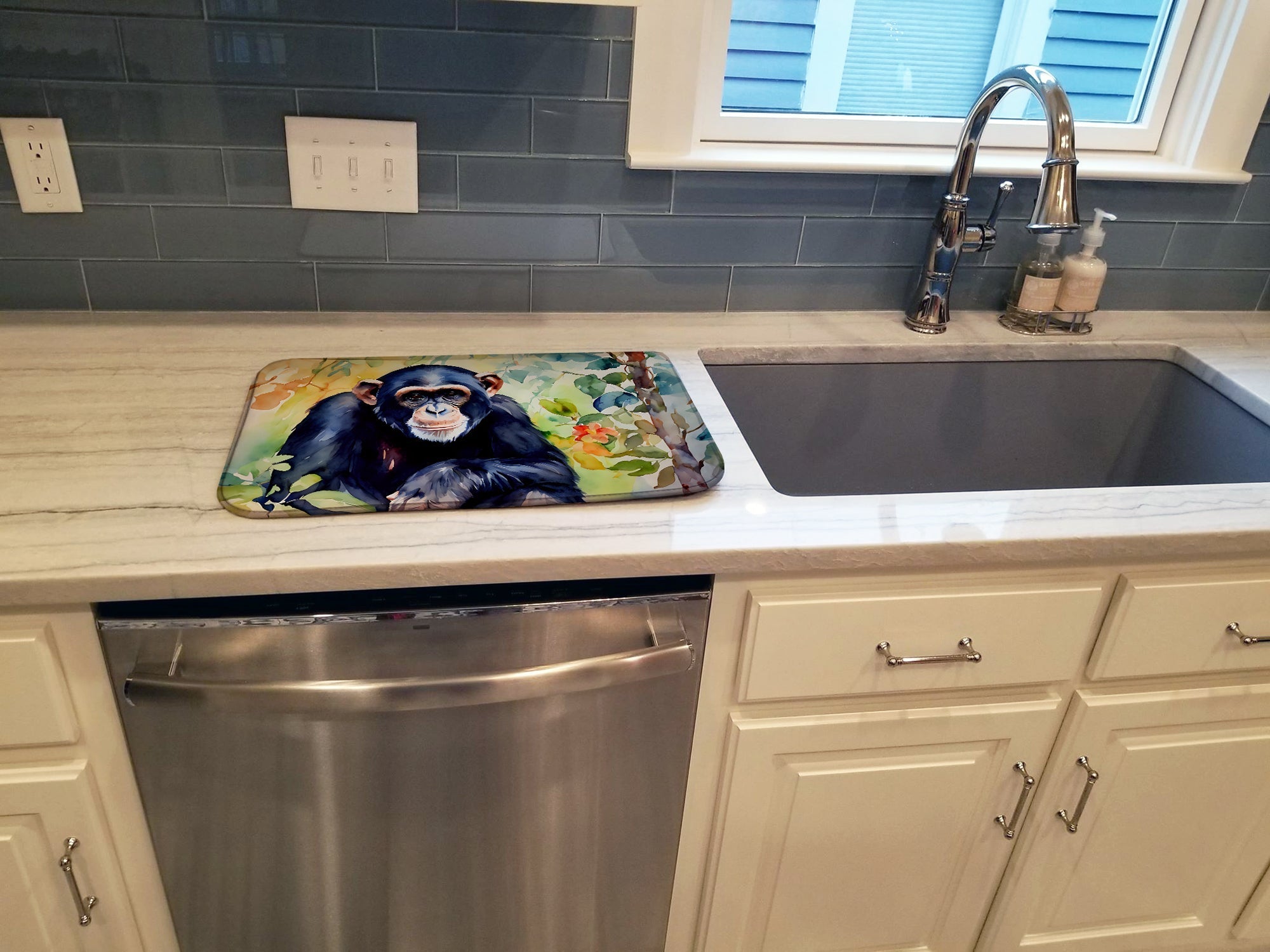 Chimpanzee Dish Drying Mat Absorbent Dish Drying Mat Pad for Kitchen Counter Dish Drainer Mat for Countertop, 14 x 21", Multicolor