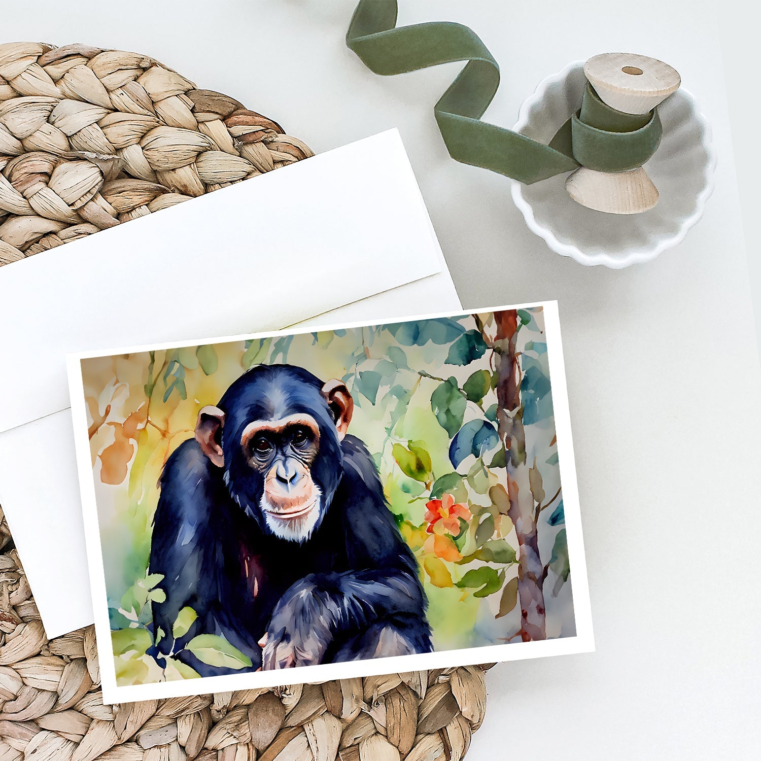 Chimpanzee Greeting Cards Pack of 8 Blank Cards with Envelopes Whimsical A7 Size 5x7