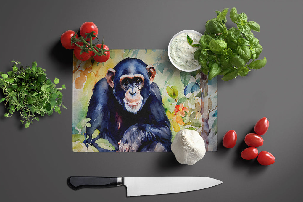 Chimpanzee Cutting Board Tempered Glass Kitchen Cutting Surface, Heat Resistant Chopping, Non-Slip Feet, Food Prep & Serving