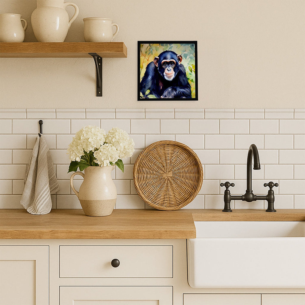 Chimpanzee Framed Metal Print Bathroom, Kitchen, Office, Home Decor Wall Art Ready to Hang, Square, 8X8