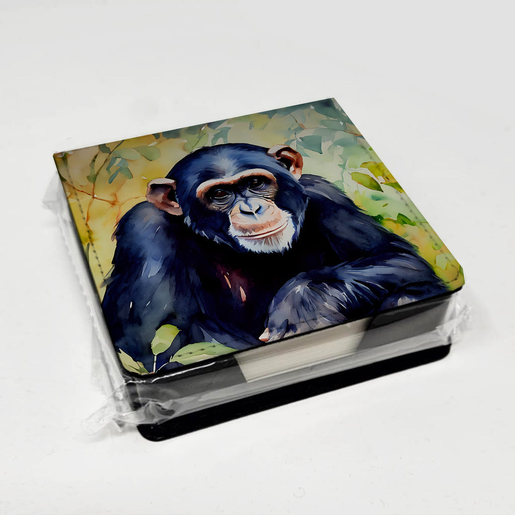Chimpanzee PU Leather Note Paper Holder with Artist-Designed Cover, Desk Accessory, Office Gift