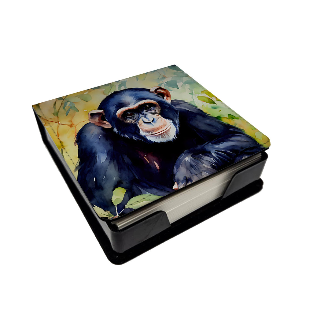 Chimpanzee PU Leather Note Paper Holder with Artist-Designed Cover, Desk Accessory, Office Gift