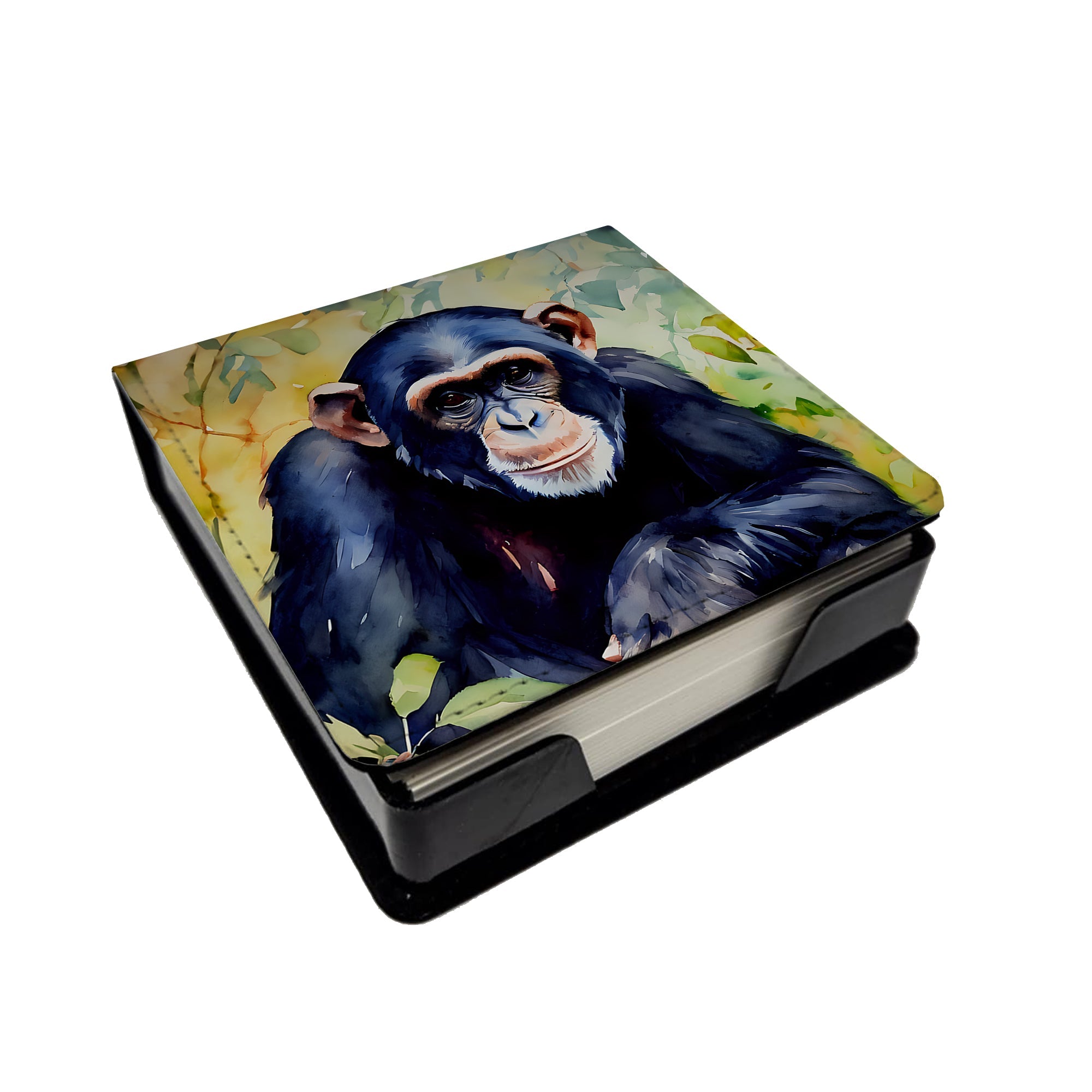 Chimpanzee PU Leather Note Paper Holder with Artist-Designed Cover, Desk Accessory, Office Gift