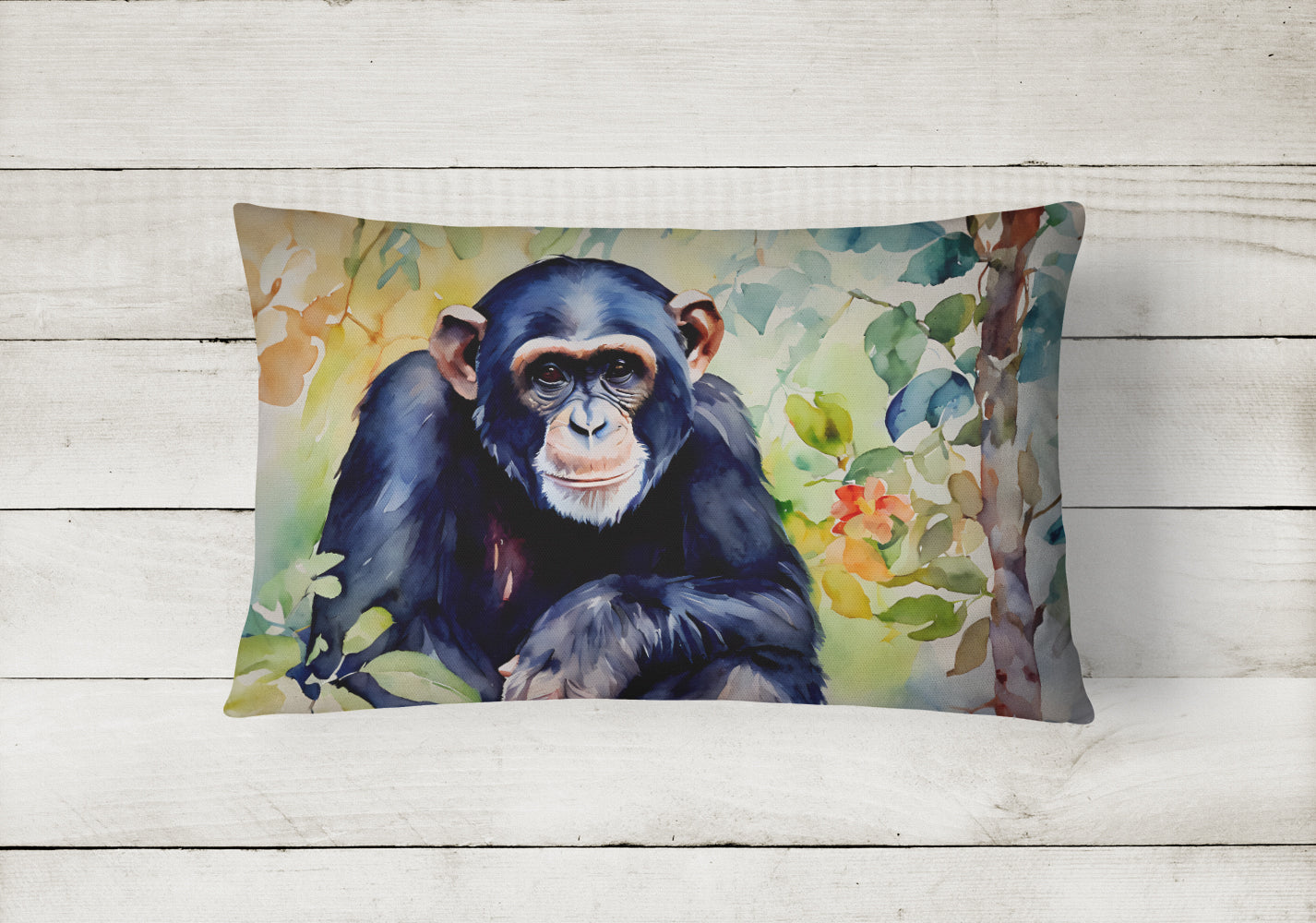 Chimpanzee Decorative Throw Pillow 12x16 Indoor Outdoor Accent Cushion, Fabric Cover with Insert for Sofa, Bed, Porch & Living Room