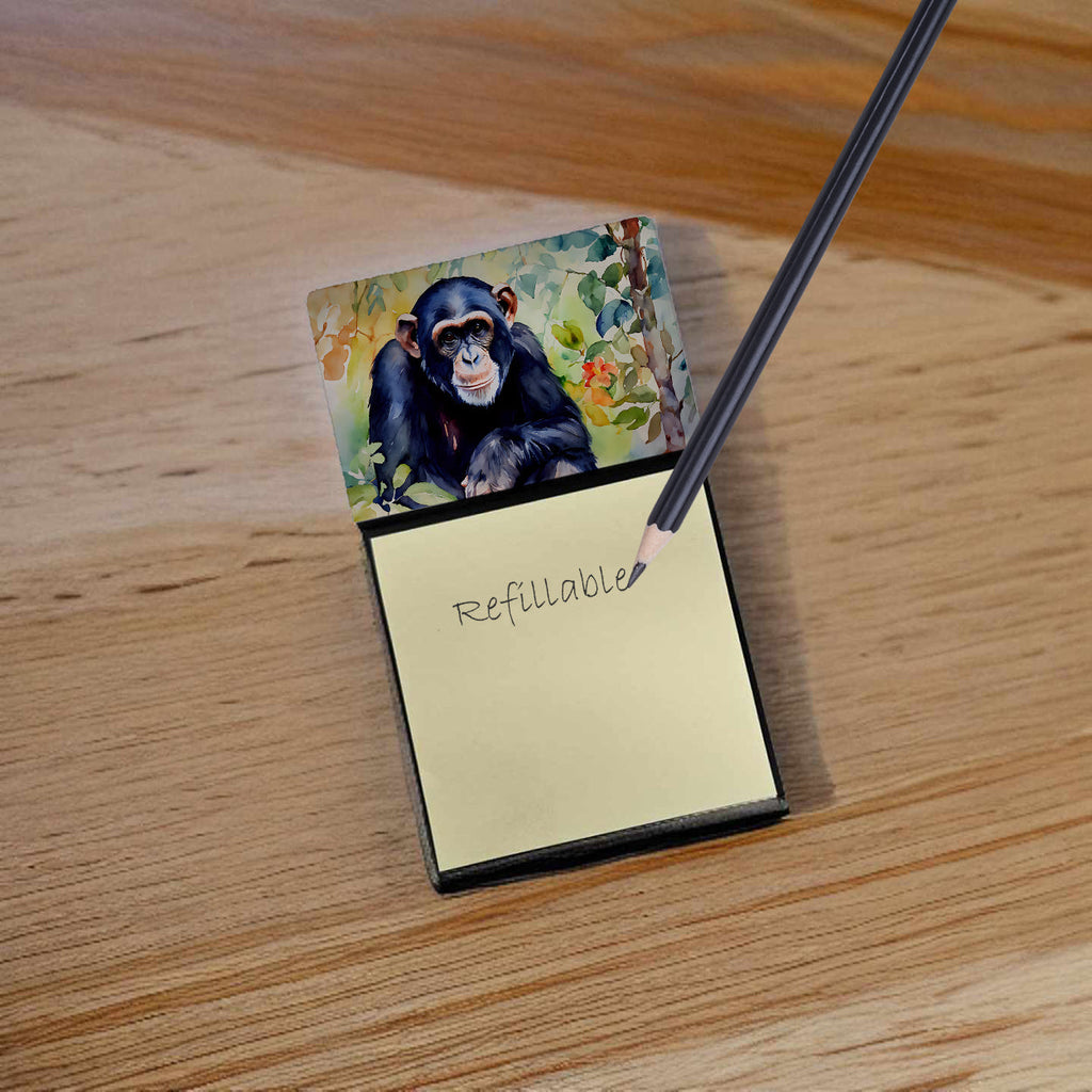 Chimpanzee Watercolor Sticky Note Holder Refillable Dispenser Desk Accessory 3x3 Pad Gift