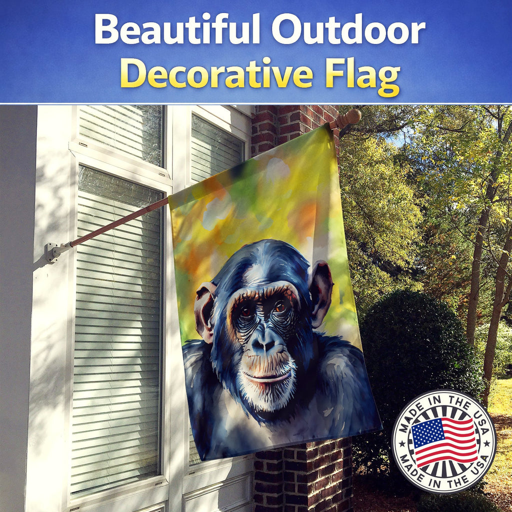 Chimpanzee House Flag 28x40 Porch Sleeve Pole Decorative Outside Yard Banner Artwork Wall Hanging, Polyester
