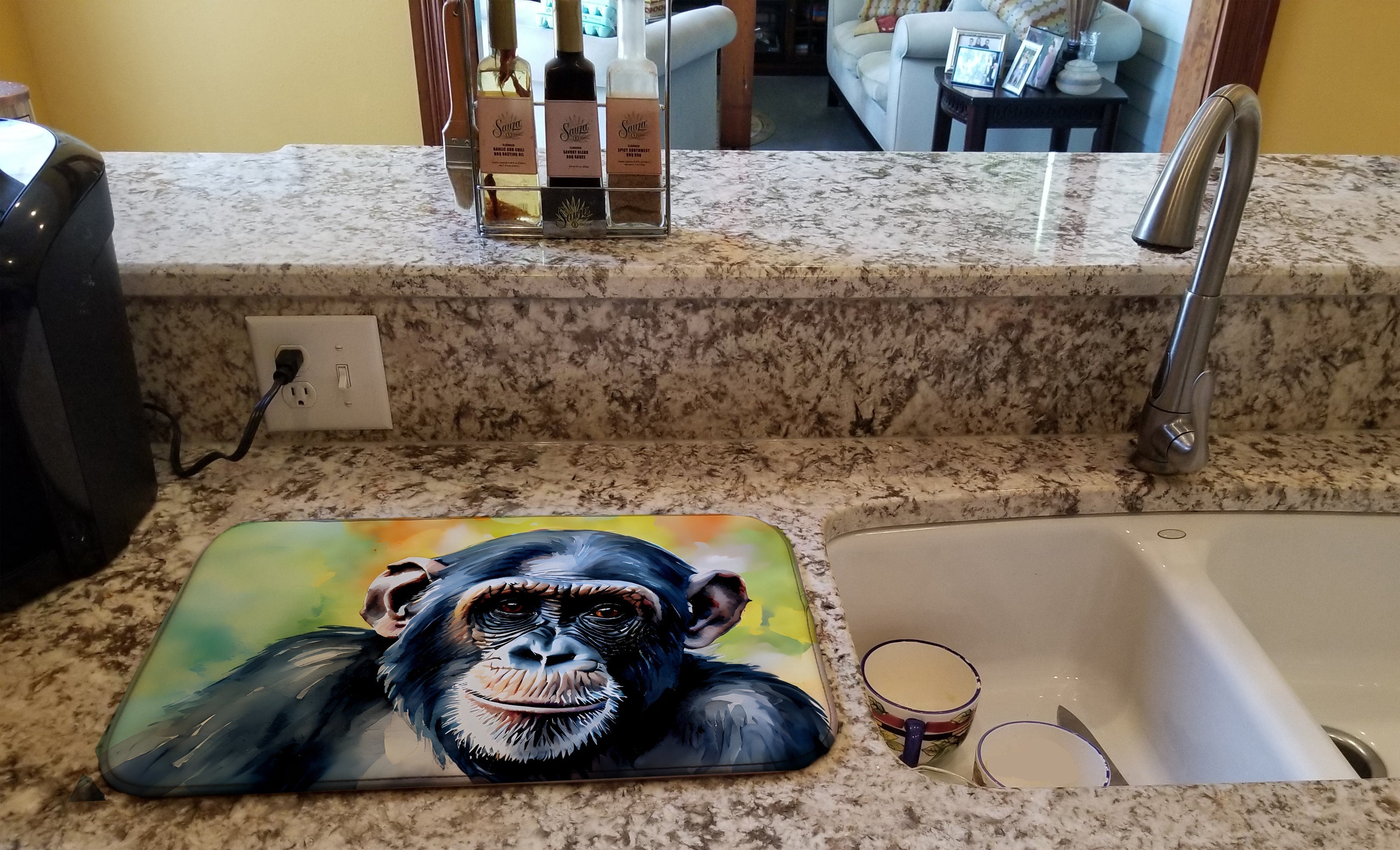 Chimpanzee Dish Drying Mat Absorbent Dish Drying Mat Pad for Kitchen Counter Dish Drainer Mat for Countertop, 14 x 21", Multicolor