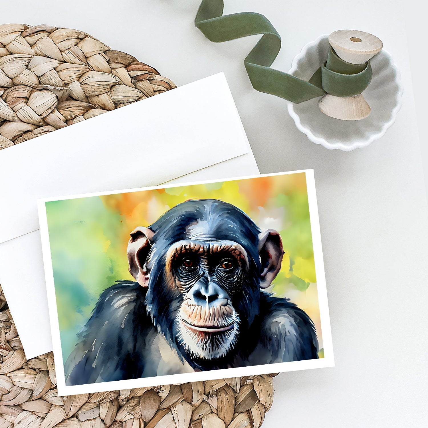 Chimpanzee Greeting Cards Pack of 8 Blank Cards with Envelopes Whimsical A7 Size 5x7