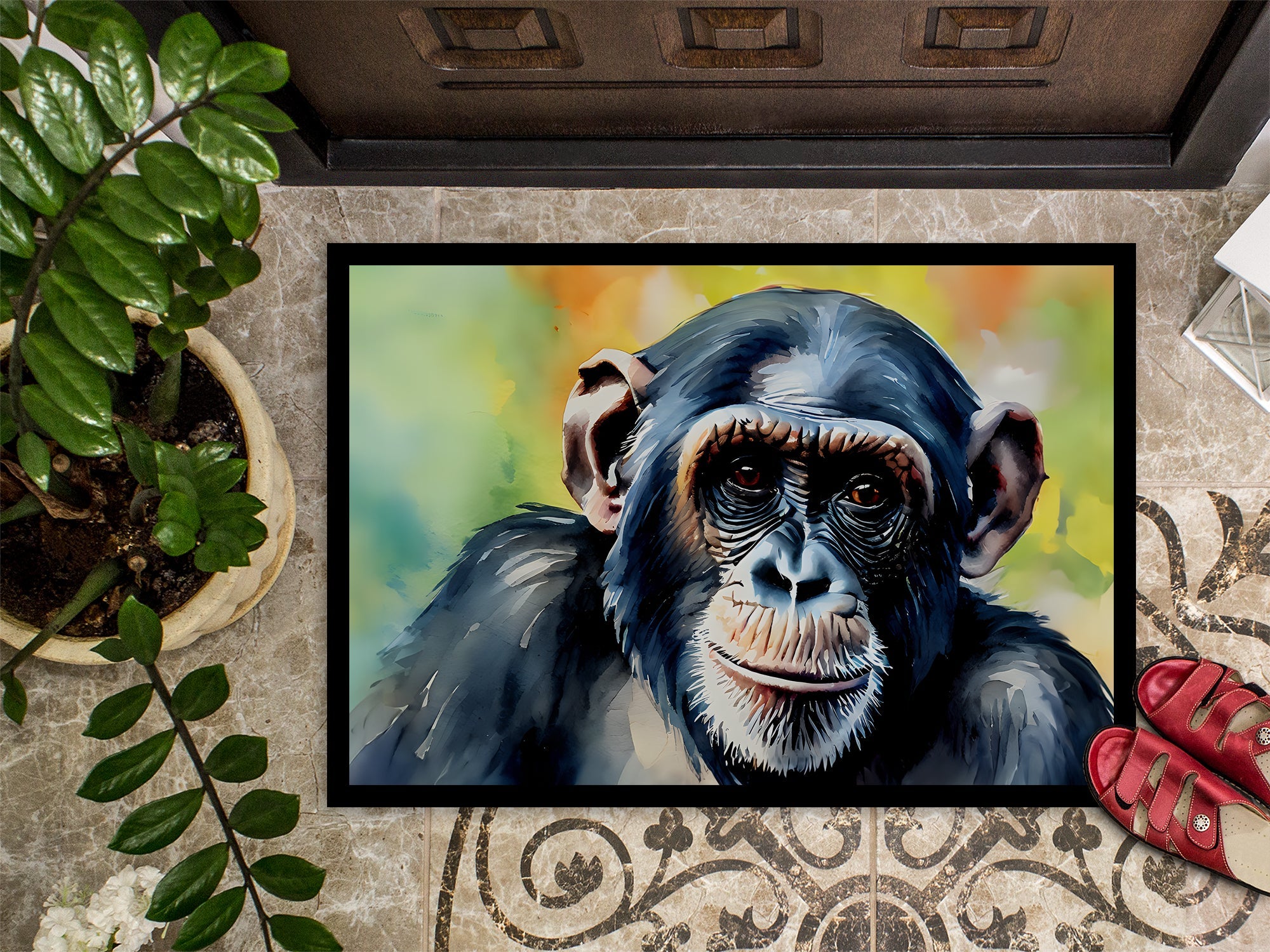 Chimpanzee Doormat Indoor Outdoor 24H X 36W Front Door Mat Rugs for Entryway, Non Slip Washable Low Pile,