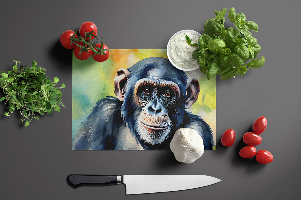 Chimpanzee Cutting Board Tempered Glass Kitchen Cutting Surface, Heat Resistant Chopping, Non-Slip Feet, Food Prep & Serving