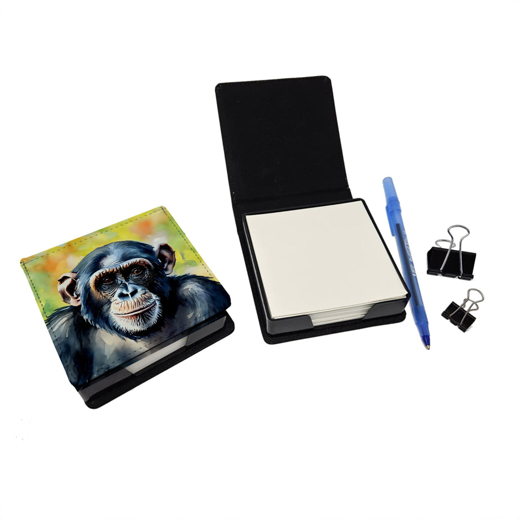 Chimpanzee PU Leather Note Paper Holder with Artist-Designed Cover, Desk Accessory, Office Gift