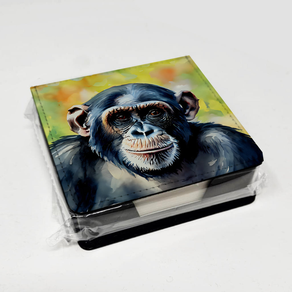 Chimpanzee PU Leather Note Paper Holder with Artist-Designed Cover, Desk Accessory, Office Gift