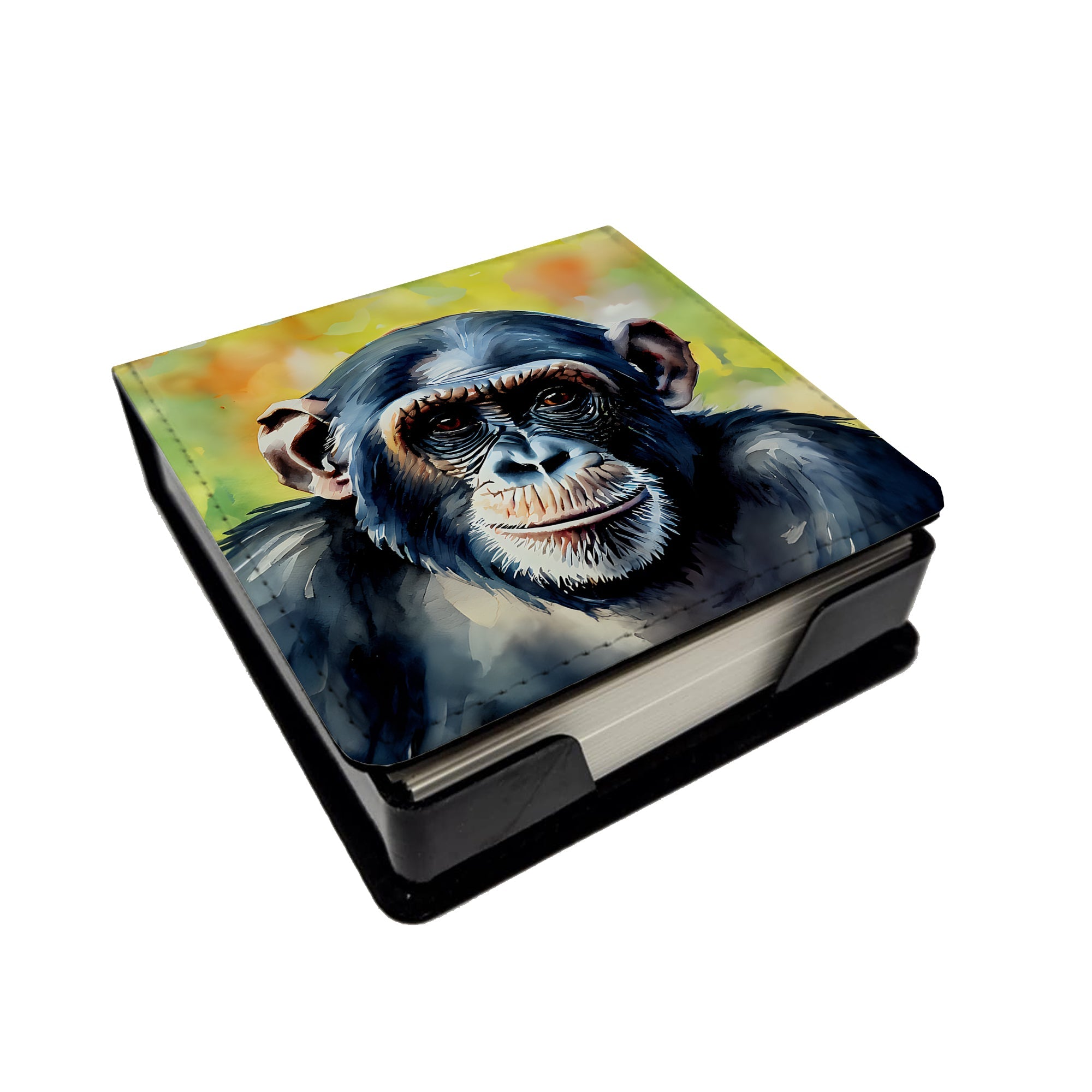 Chimpanzee PU Leather Note Paper Holder with Artist-Designed Cover, Desk Accessory, Office Gift