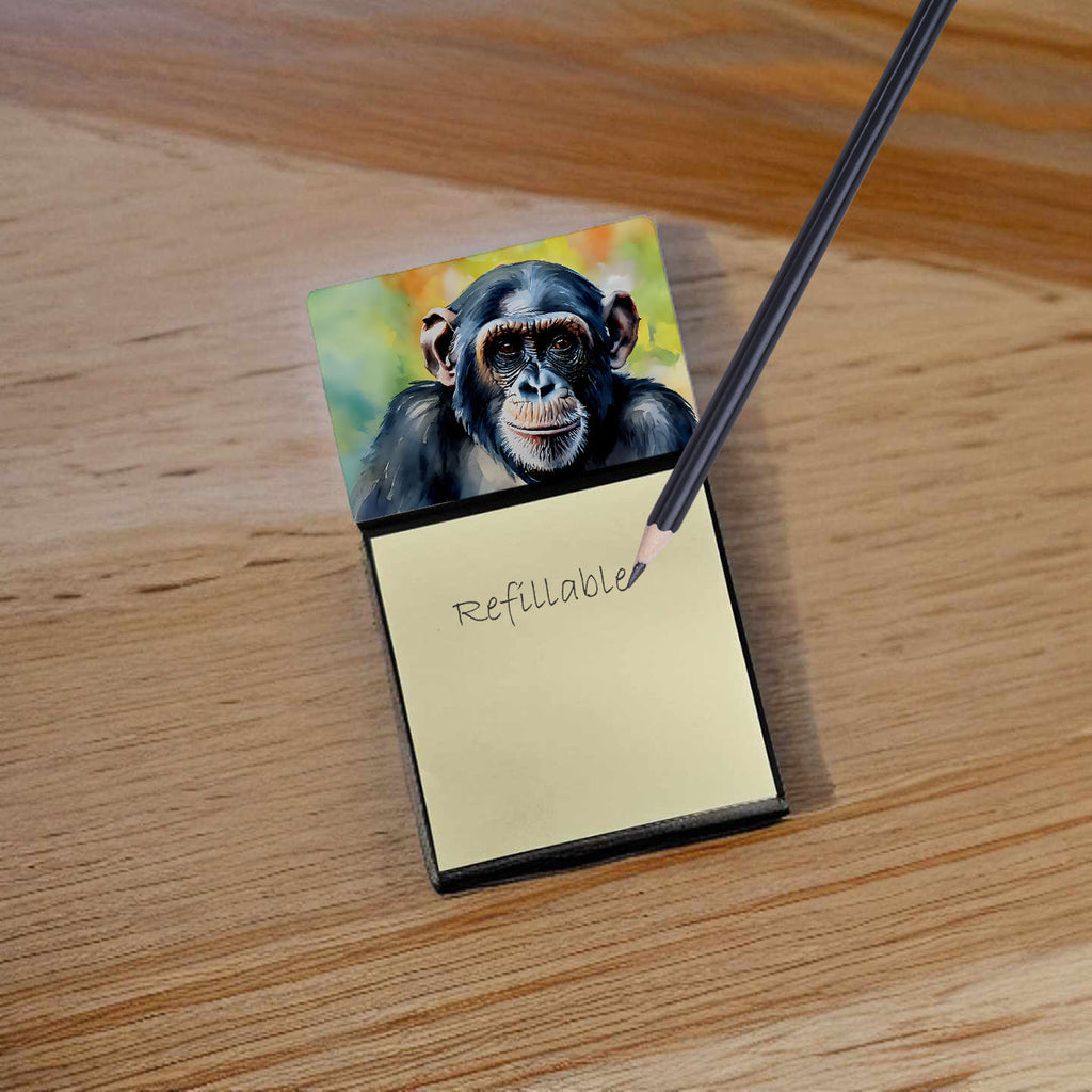 Chimpanzee Watercolor Sticky Note Holder Refillable Dispenser Desk Accessory 3x3 Pad Gift
