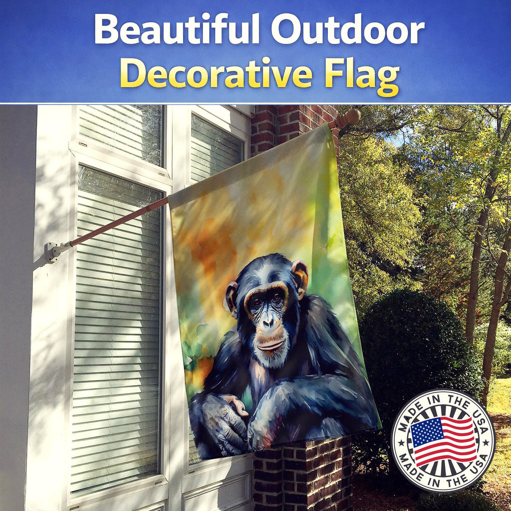 Chimpanzee House Flag 28x40 Porch Sleeve Pole Decorative Outside Yard Banner Artwork Wall Hanging, Polyester