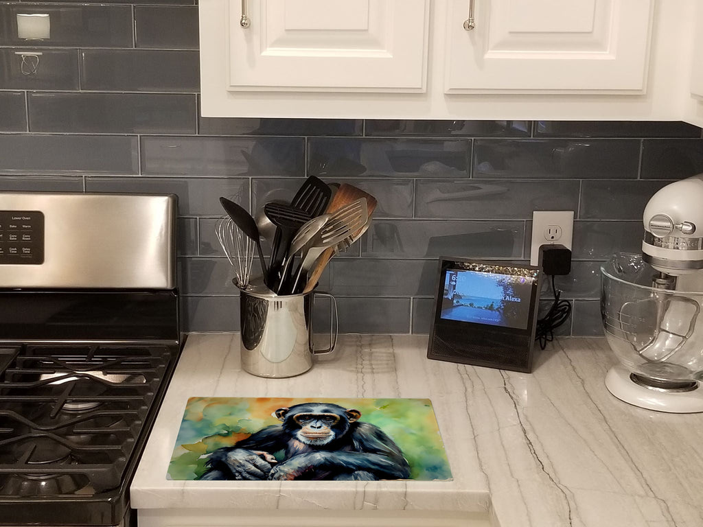 Chimpanzee Cutting Board Tempered Glass Kitchen Cutting Surface, Heat Resistant Chopping, Non-Slip Feet, Food Prep & Serving