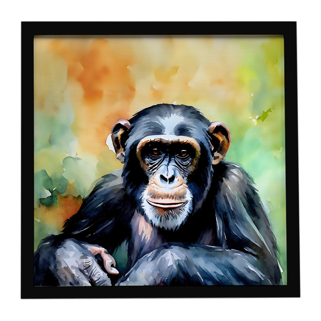 Chimpanzee Framed Metal Print Bathroom, Kitchen, Office, Home Decor Wall Art Ready to Hang, Square, 8X8
