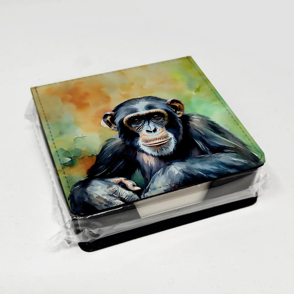 Chimpanzee PU Leather Note Paper Holder with Artist-Designed Cover, Desk Accessory, Office Gift