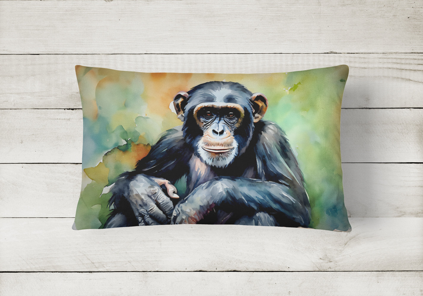 Chimpanzee Decorative Throw Pillow 12x16 Indoor Outdoor Accent Cushion, Fabric Cover with Insert for Sofa, Bed, Porch & Living Room