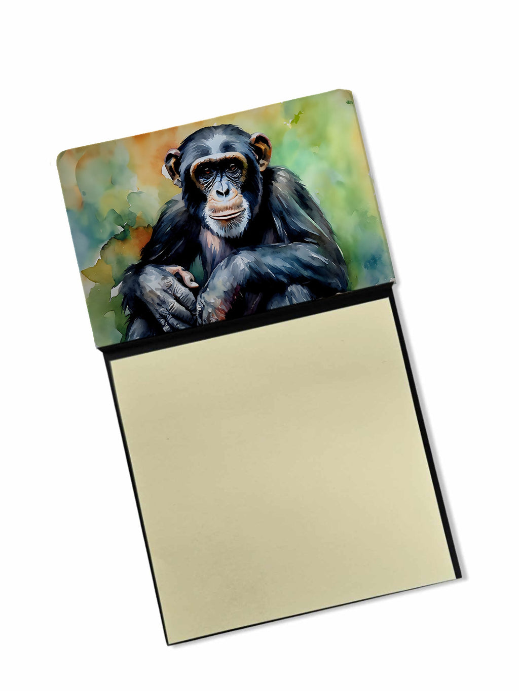 Chimpanzee Watercolor Sticky Note Holder Refillable Dispenser Desk Accessory 3x3 Pad Gift