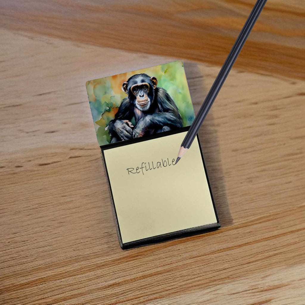 Chimpanzee Watercolor Sticky Note Holder Refillable Dispenser Desk Accessory 3x3 Pad Gift