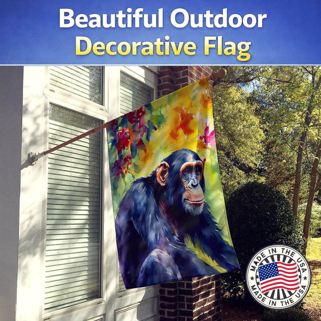 Chimpanzee House Flag 28x40 Porch Sleeve Pole Decorative Outside Yard Banner Artwork Wall Hanging, Polyester