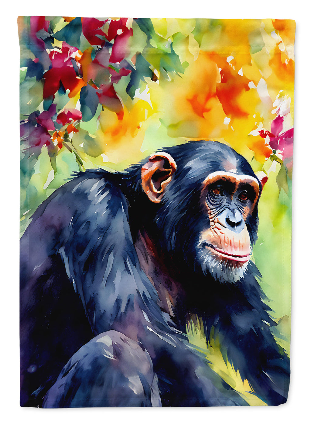 Chimpanzee House Flag 28x40 Porch Sleeve Pole Decorative Outside Yard Banner Artwork Wall Hanging, Polyester