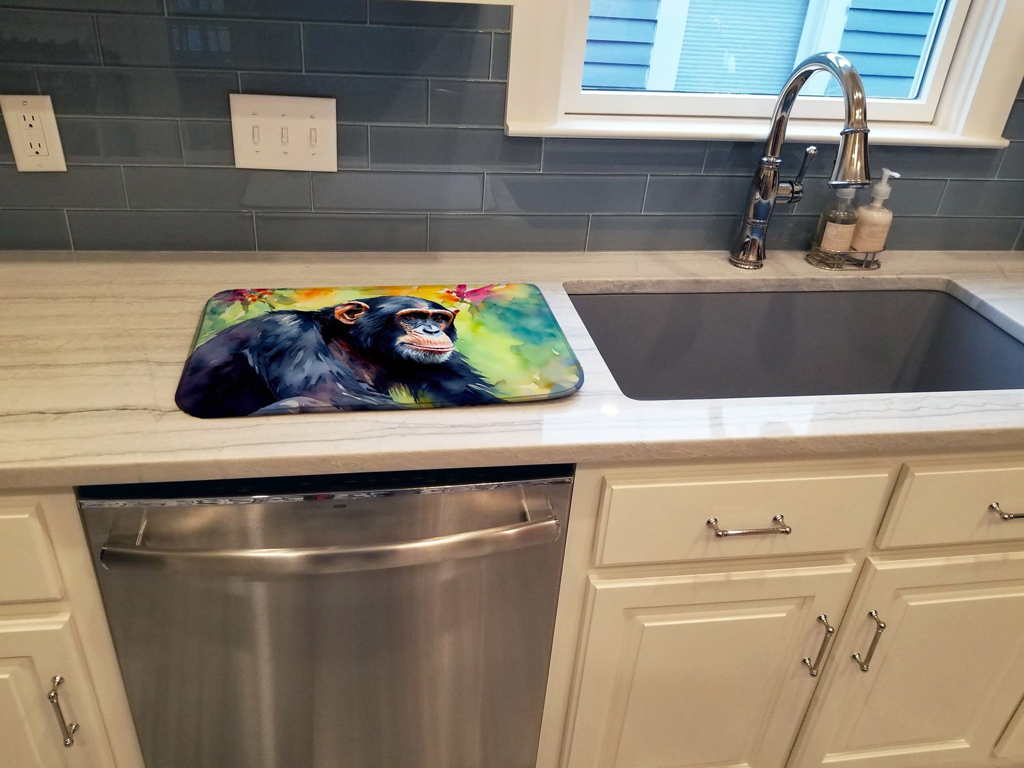 Chimpanzee Dish Drying Mat Absorbent Dish Drying Mat Pad for Kitchen Counter Dish Drainer Mat for Countertop, 14 x 21", Multicolor