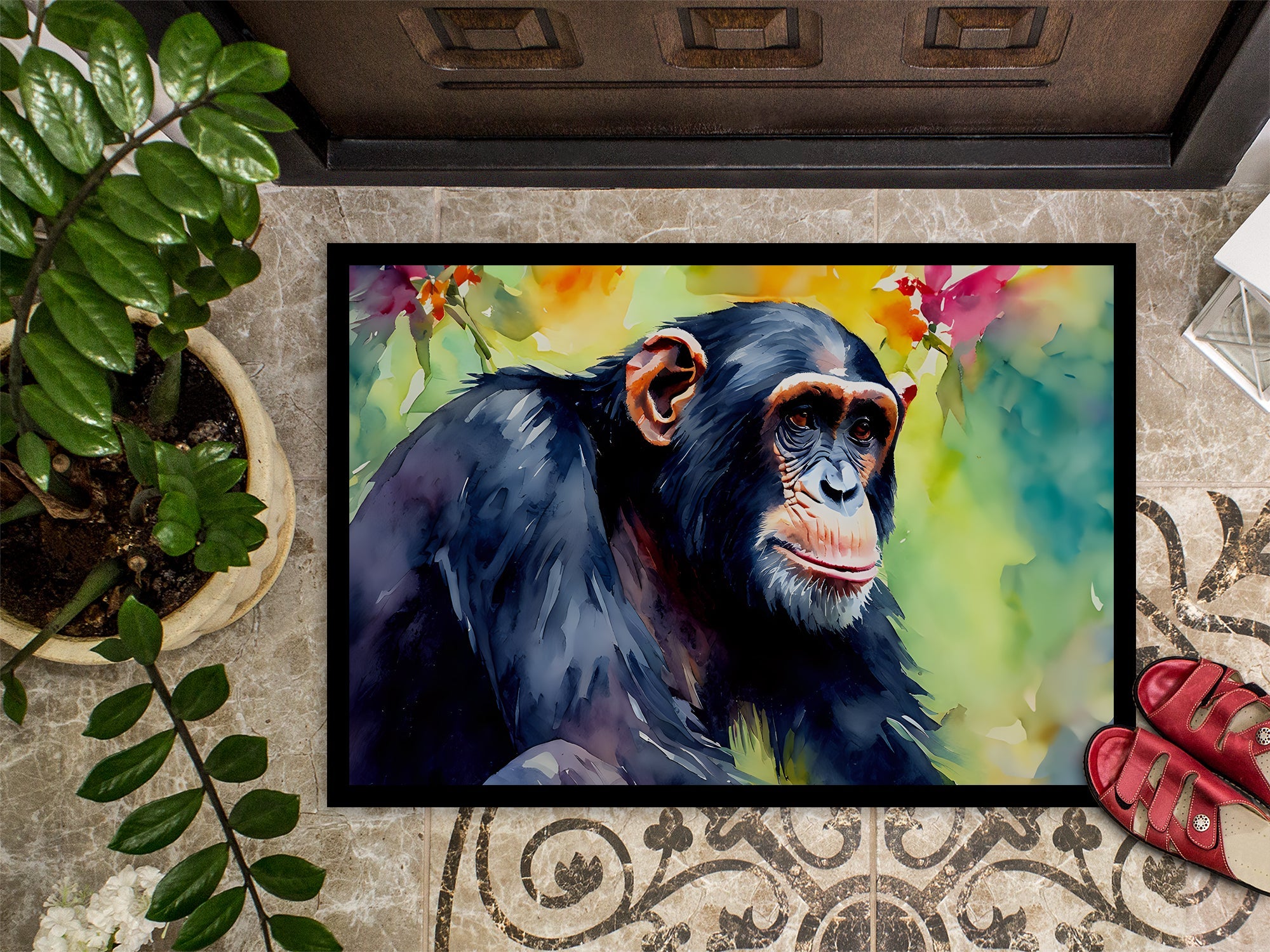 Chimpanzee Doormat Indoor Outdoor 18H X 27W Front Door Mat Rugs for Entryway, Non Slip Washable