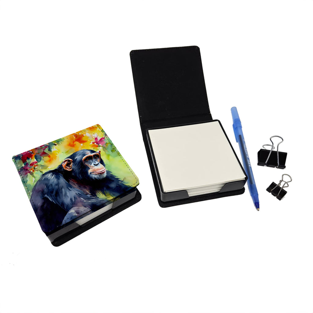 Chimpanzee PU Leather Note Paper Holder with Artist-Designed Cover, Desk Accessory, Office Gift