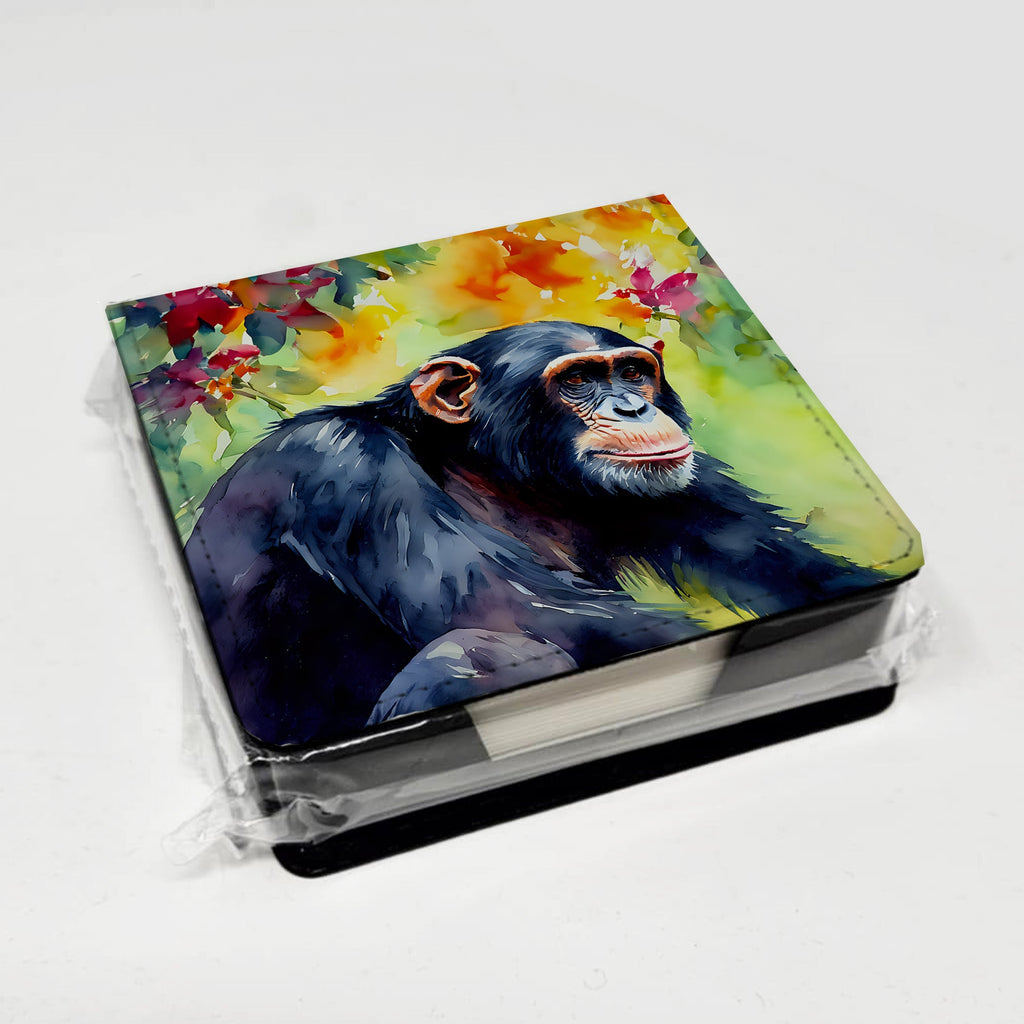 Chimpanzee PU Leather Note Paper Holder with Artist-Designed Cover, Desk Accessory, Office Gift