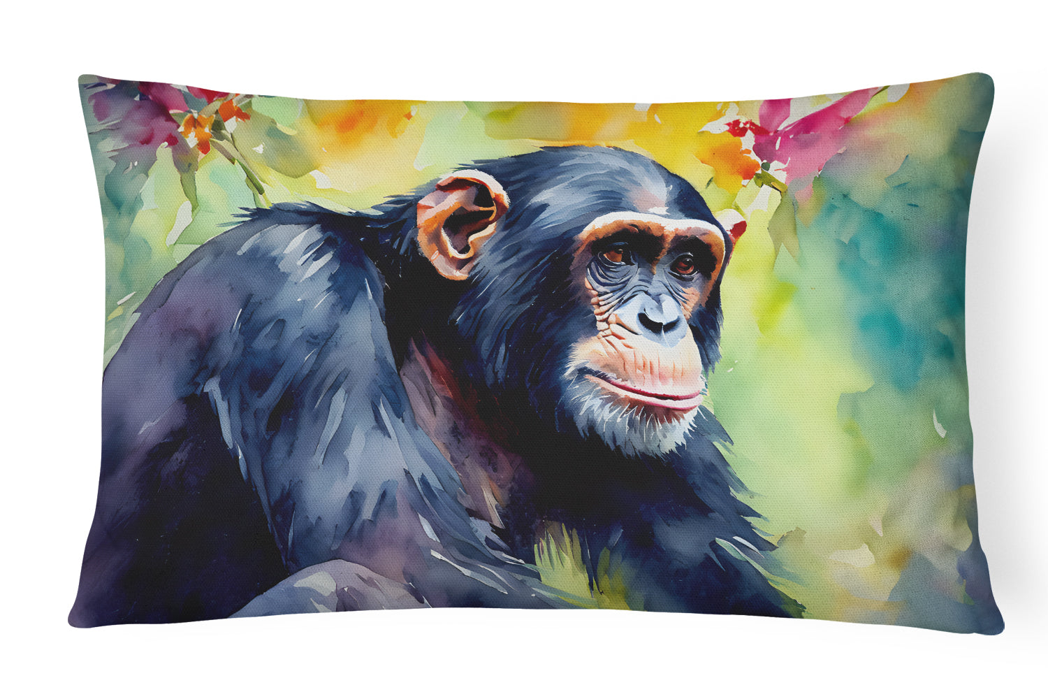 Chimpanzee Decorative Throw Pillow 12x16 Indoor Outdoor Accent Cushion, Fabric Cover with Insert for Sofa, Bed, Porch & Living Room