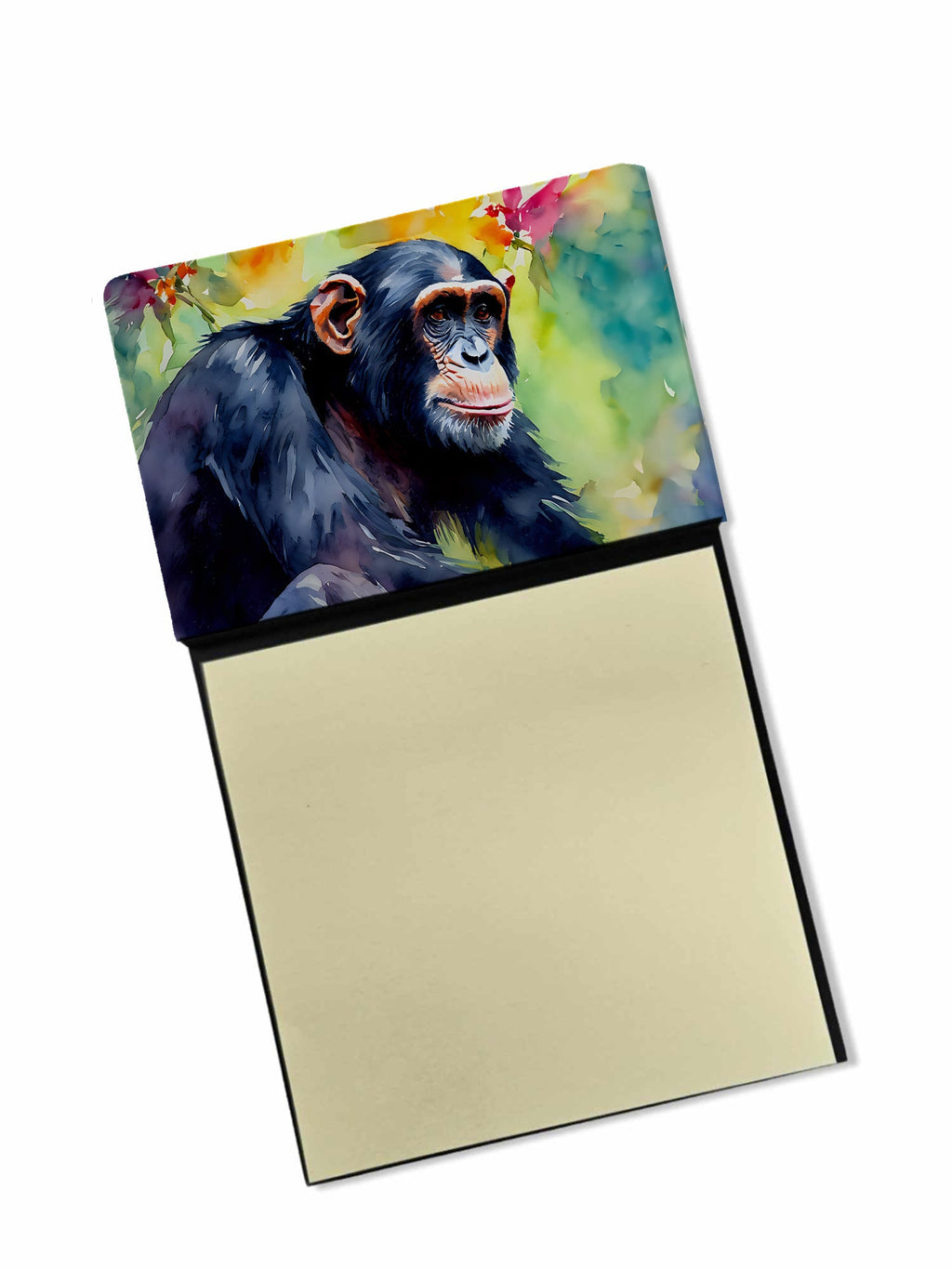Chimpanzee Watercolor Sticky Note Holder Refillable Dispenser Desk Accessory 3x3 Pad Gift