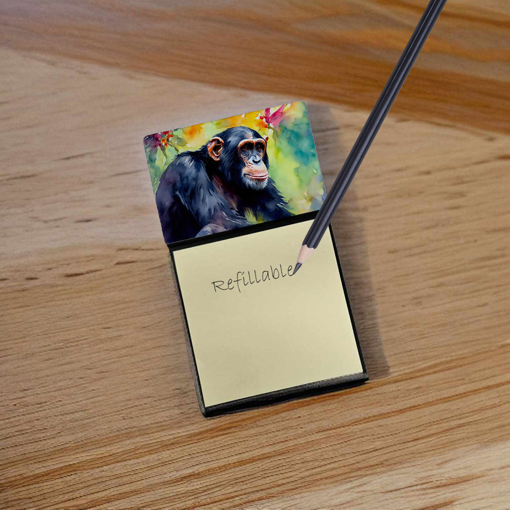 Chimpanzee Watercolor Sticky Note Holder Refillable Dispenser Desk Accessory 3x3 Pad Gift