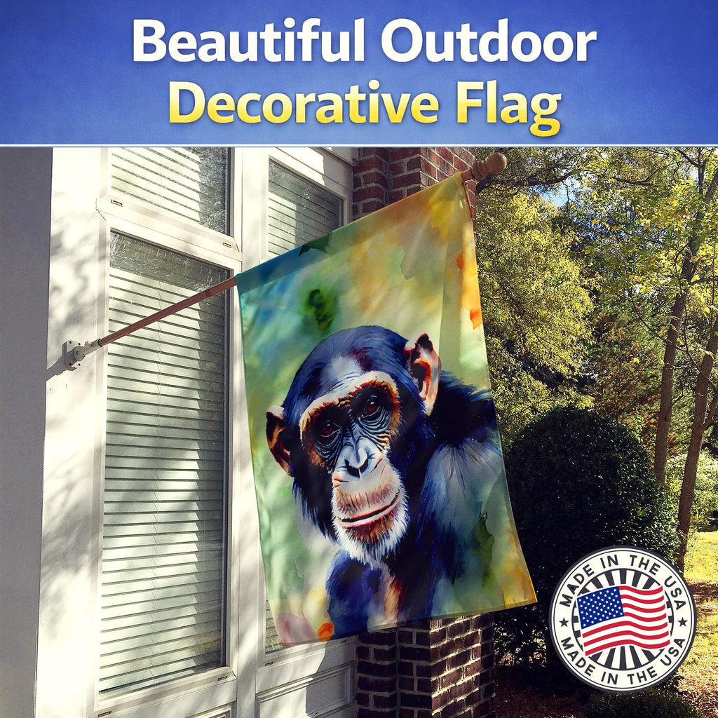 Chimpanzee House Flag 28x40 Porch Sleeve Pole Decorative Outside Yard Banner Artwork Wall Hanging, Polyester