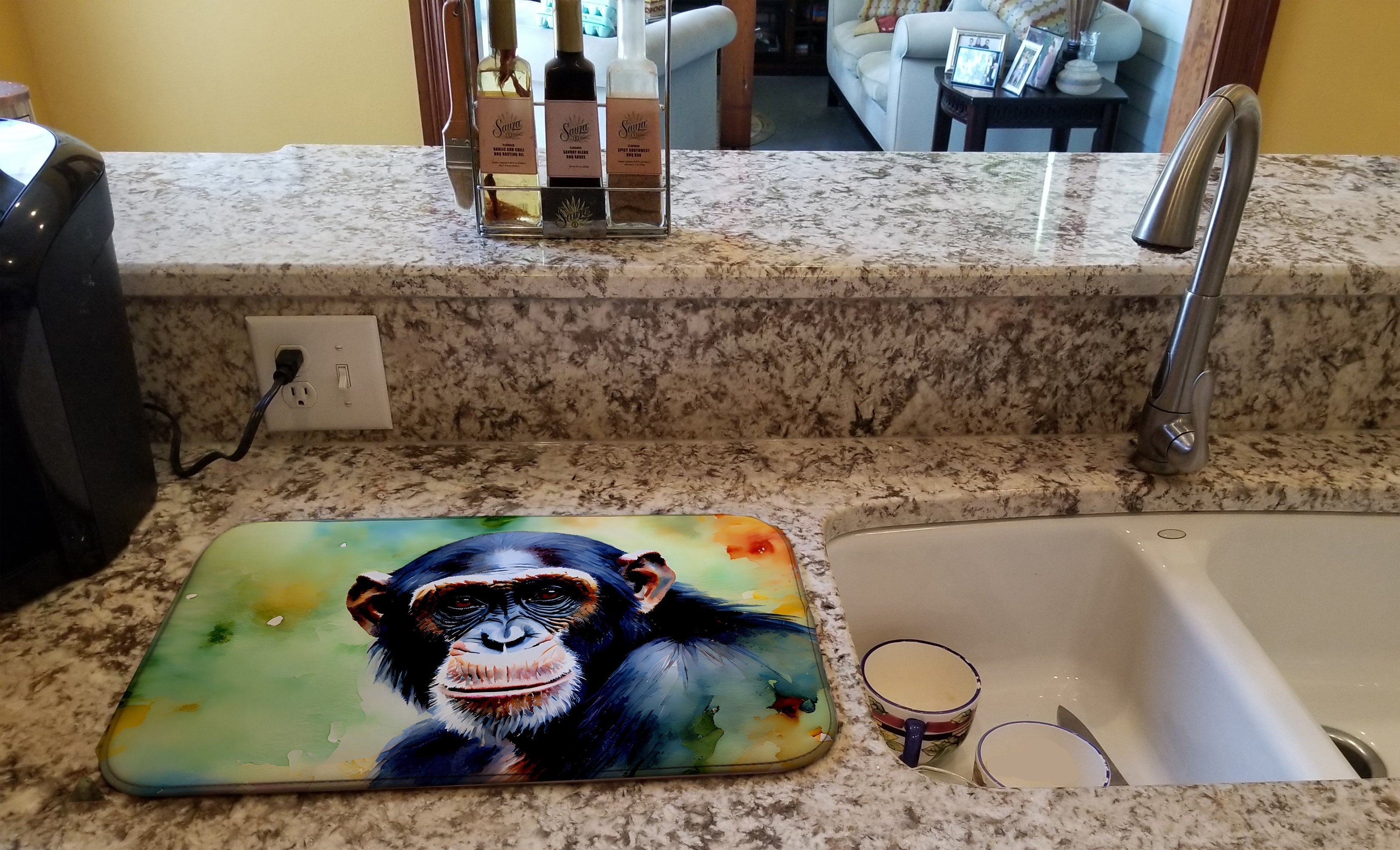Chimpanzee Dish Drying Mat Absorbent Dish Drying Mat Pad for Kitchen Counter Dish Drainer Mat for Countertop, 14 x 21", Multicolor