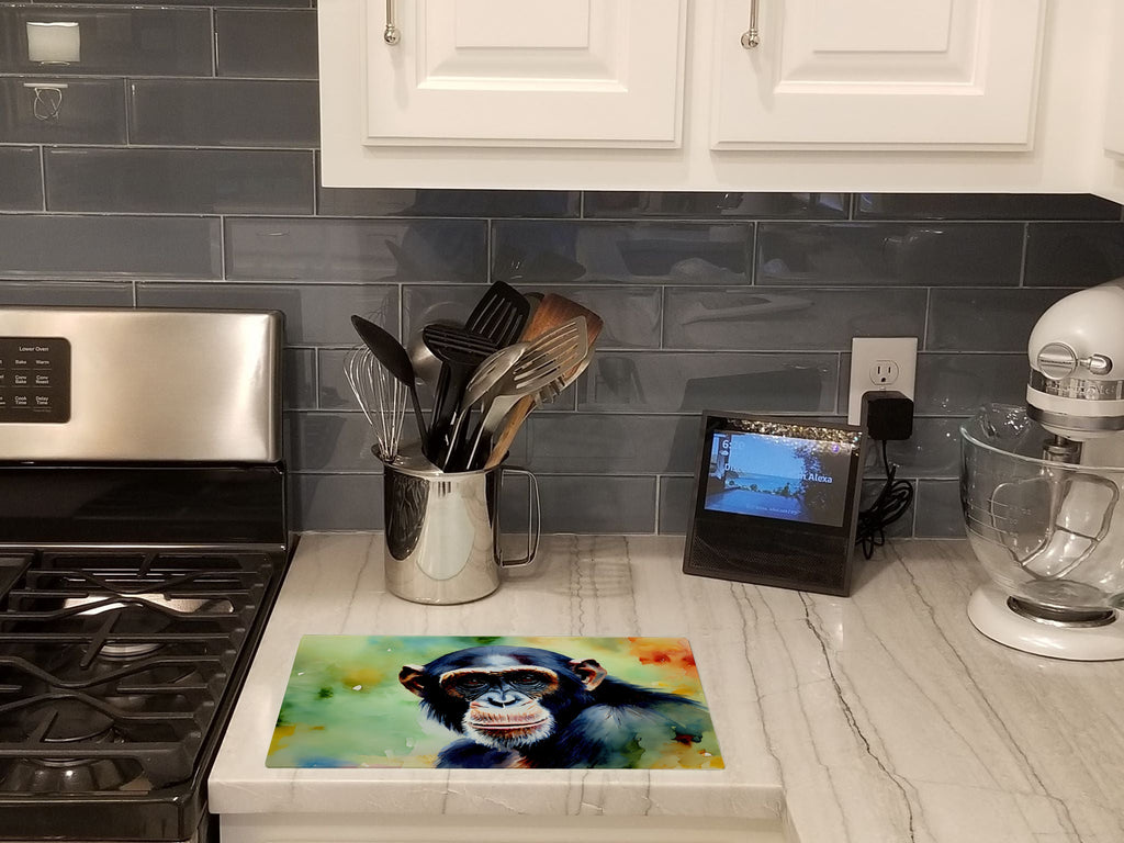 Chimpanzee Cutting Board Tempered Glass Kitchen Cutting Surface, Heat Resistant Chopping, Non-Slip Feet, Food Prep & Serving