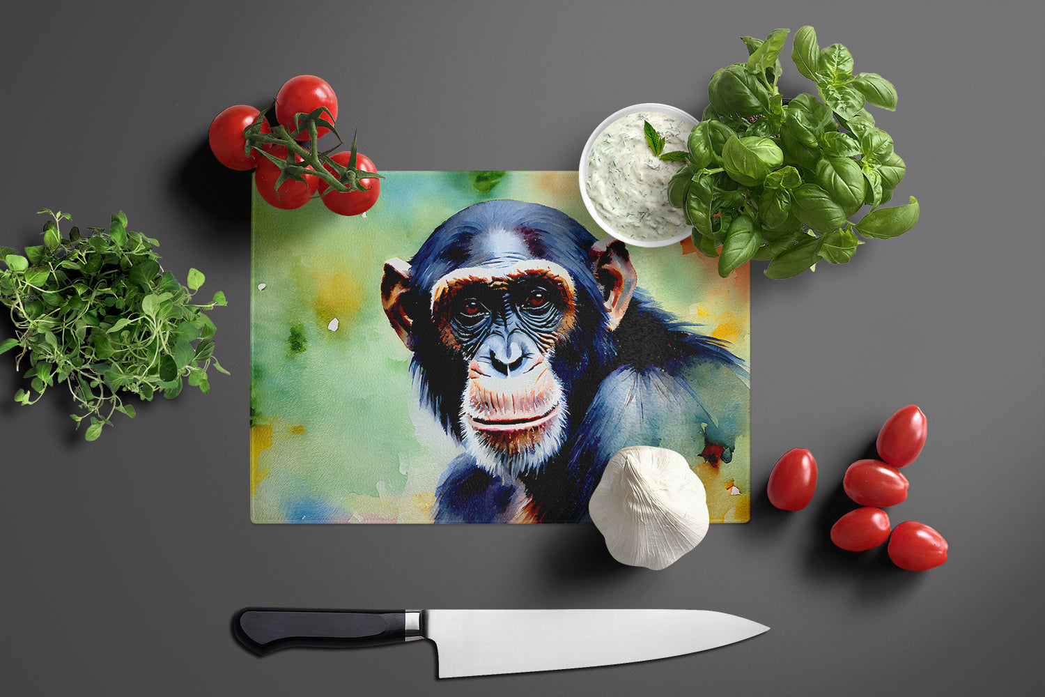 Chimpanzee Cutting Board Tempered Glass Kitchen Cutting Surface, Heat Resistant Chopping, Non-Slip Feet, Food Prep & Serving