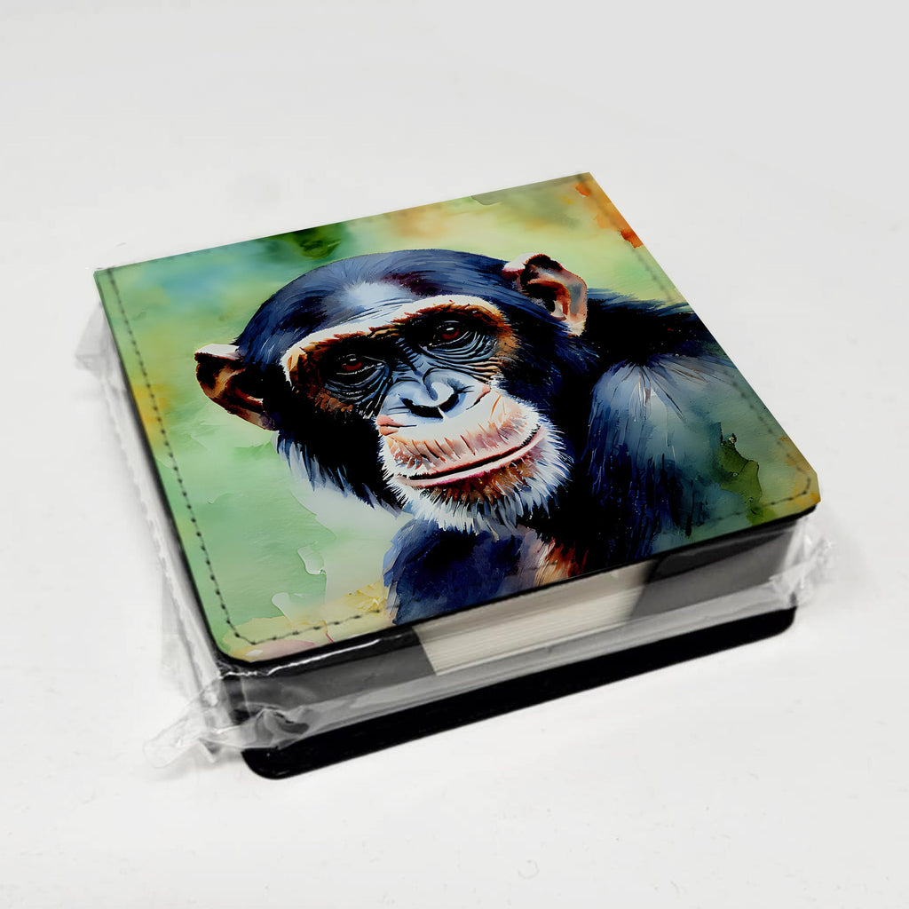 Chimpanzee PU Leather Note Paper Holder with Artist-Designed Cover, Desk Accessory, Office Gift