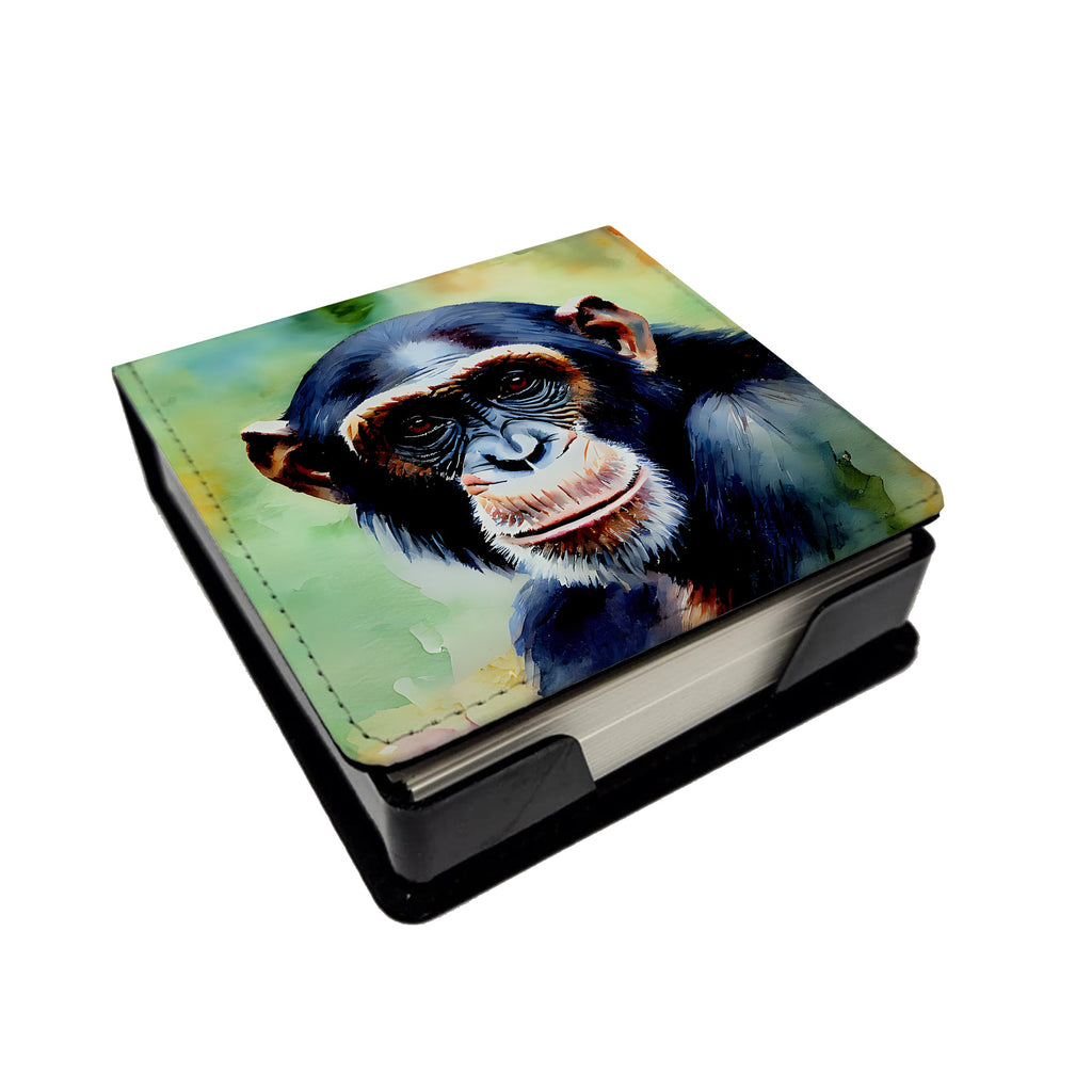 Chimpanzee PU Leather Note Paper Holder with Artist-Designed Cover, Desk Accessory, Office Gift