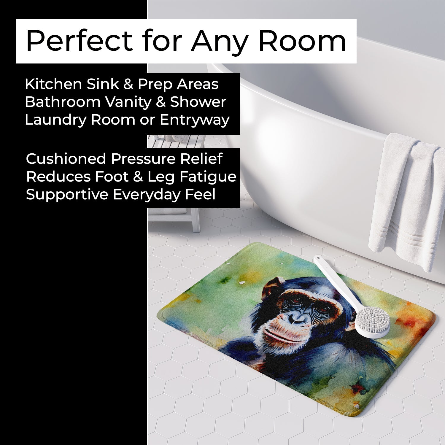 Chimpanzee Memory Foam Kitchen Mat Machine Washable Anti-Fatigue Cushion Comfort Bath or Kitchen Rug