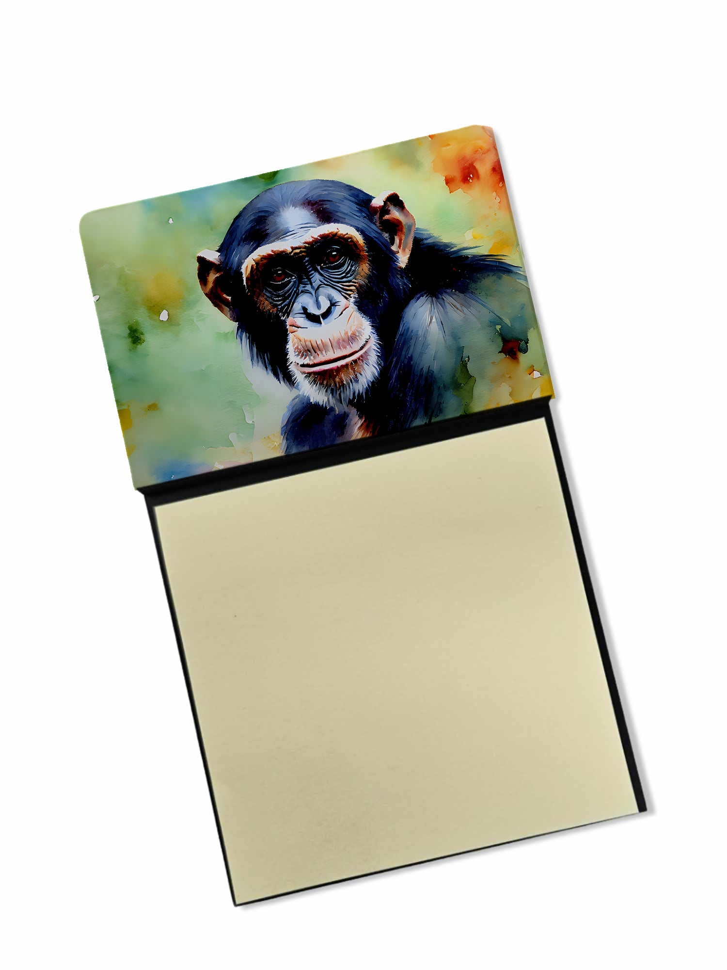 Chimpanzee Watercolor Sticky Note Holder Refillable Dispenser Desk Accessory 3x3 Pad Gift