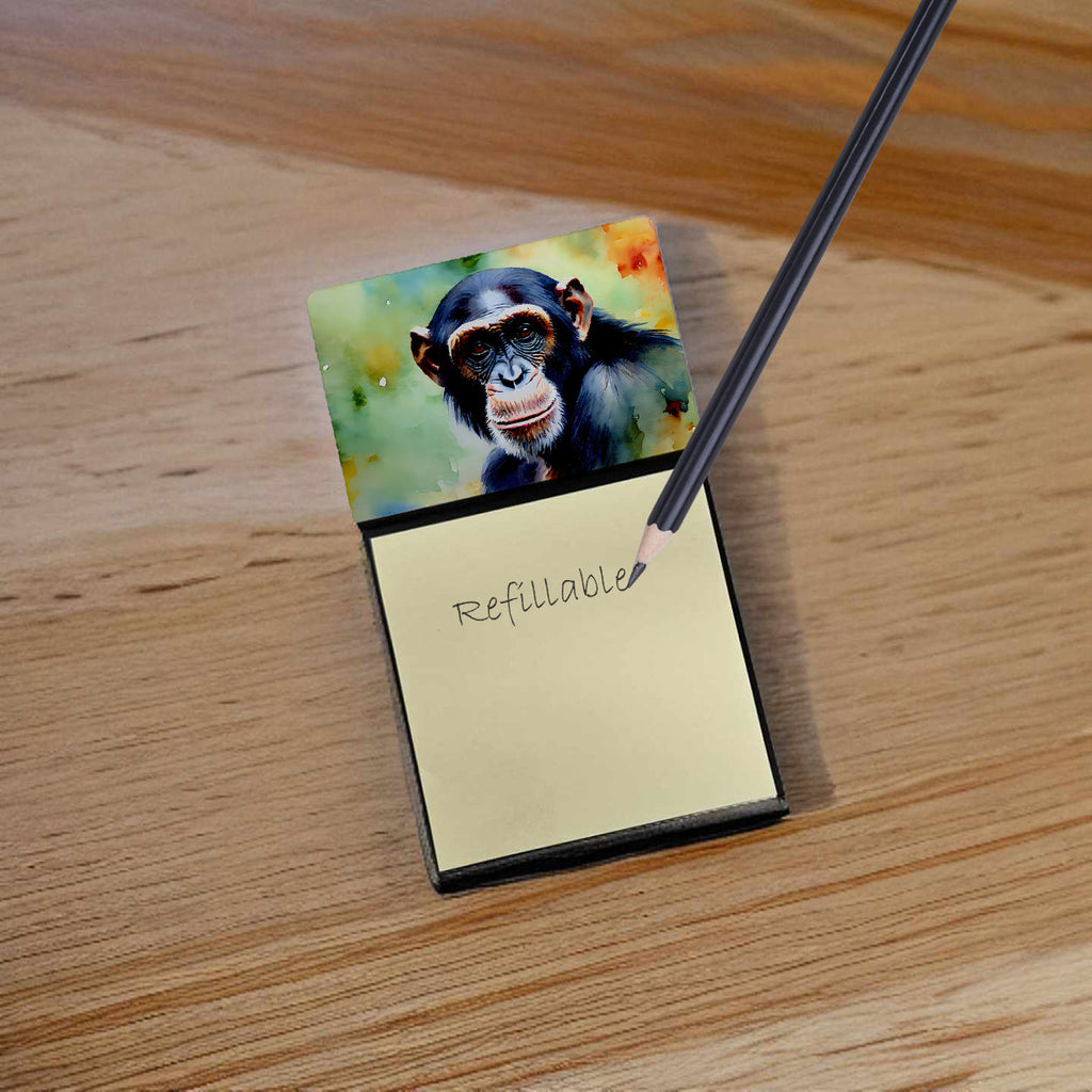 Chimpanzee Watercolor Sticky Note Holder Refillable Dispenser Desk Accessory 3x3 Pad Gift