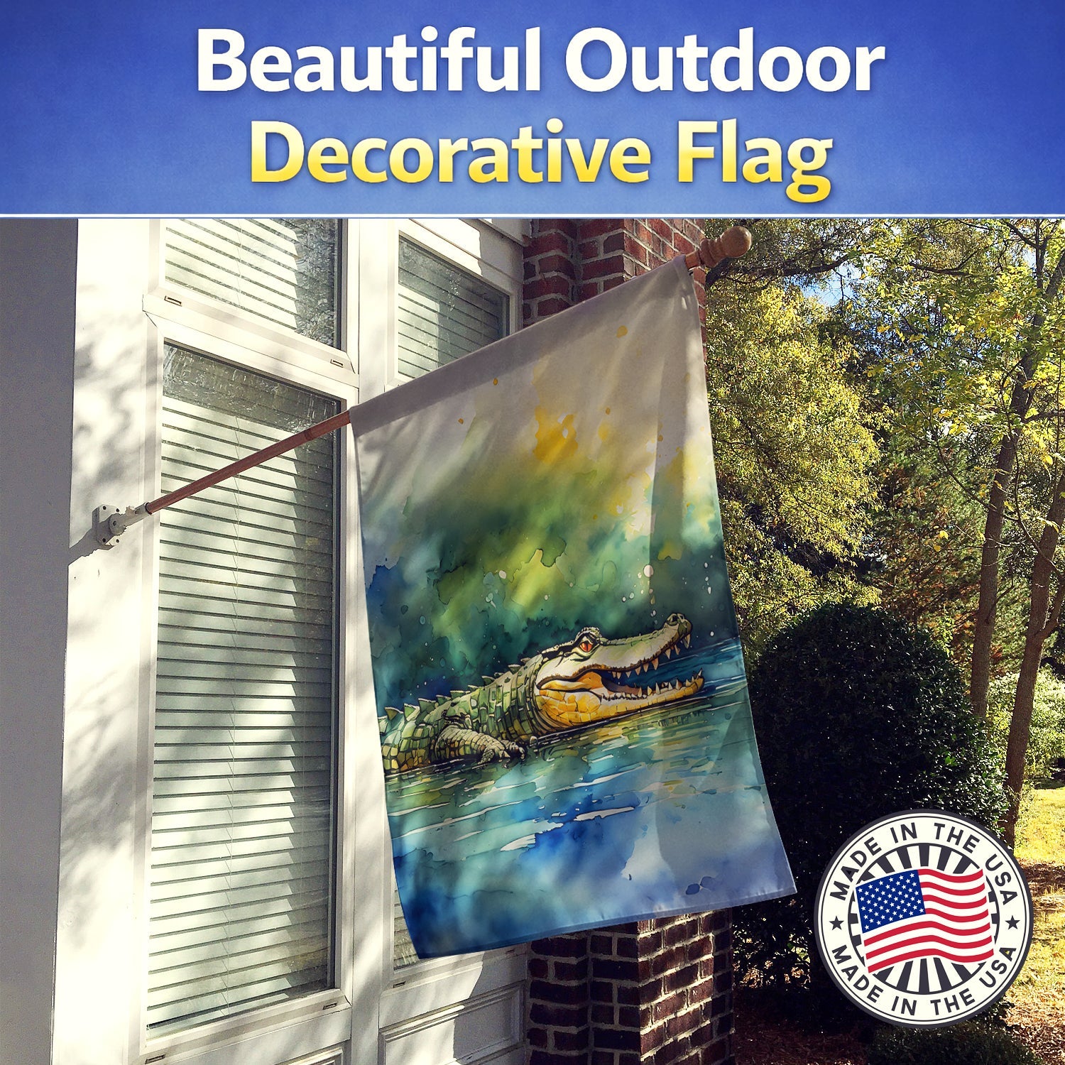Crocodile House Flag 28x40 Porch Sleeve Pole Decorative Outside Yard Banner Artwork Wall Hanging, Polyester
