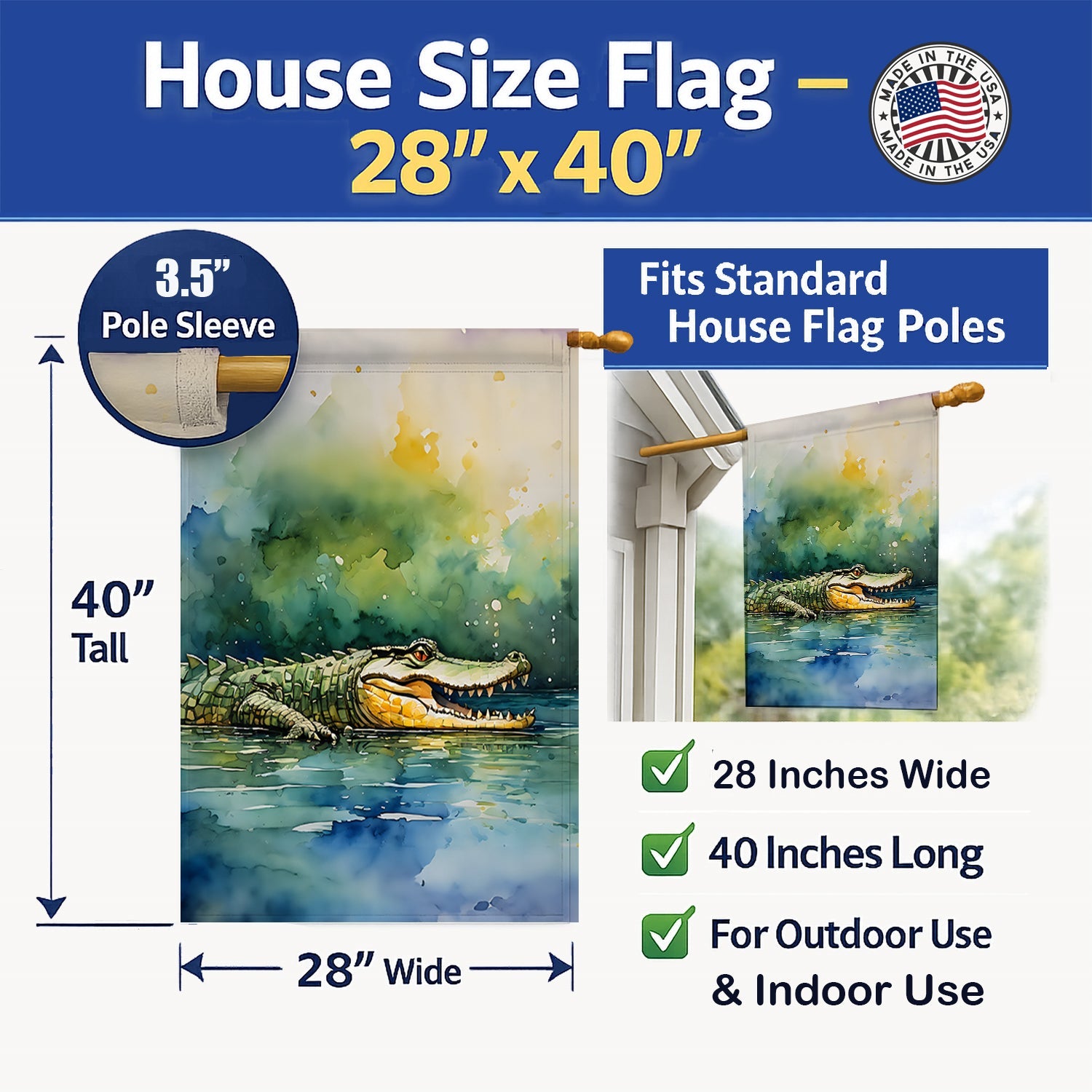 Crocodile House Flag 28x40 Porch Sleeve Pole Decorative Outside Yard Banner Artwork Wall Hanging, Polyester