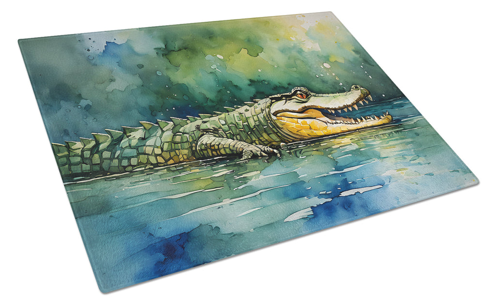 Crocodile Cutting Board Tempered Glass Kitchen Cutting Surface, Heat Resistant Chopping, Non-Slip Feet, Food Prep & Serving