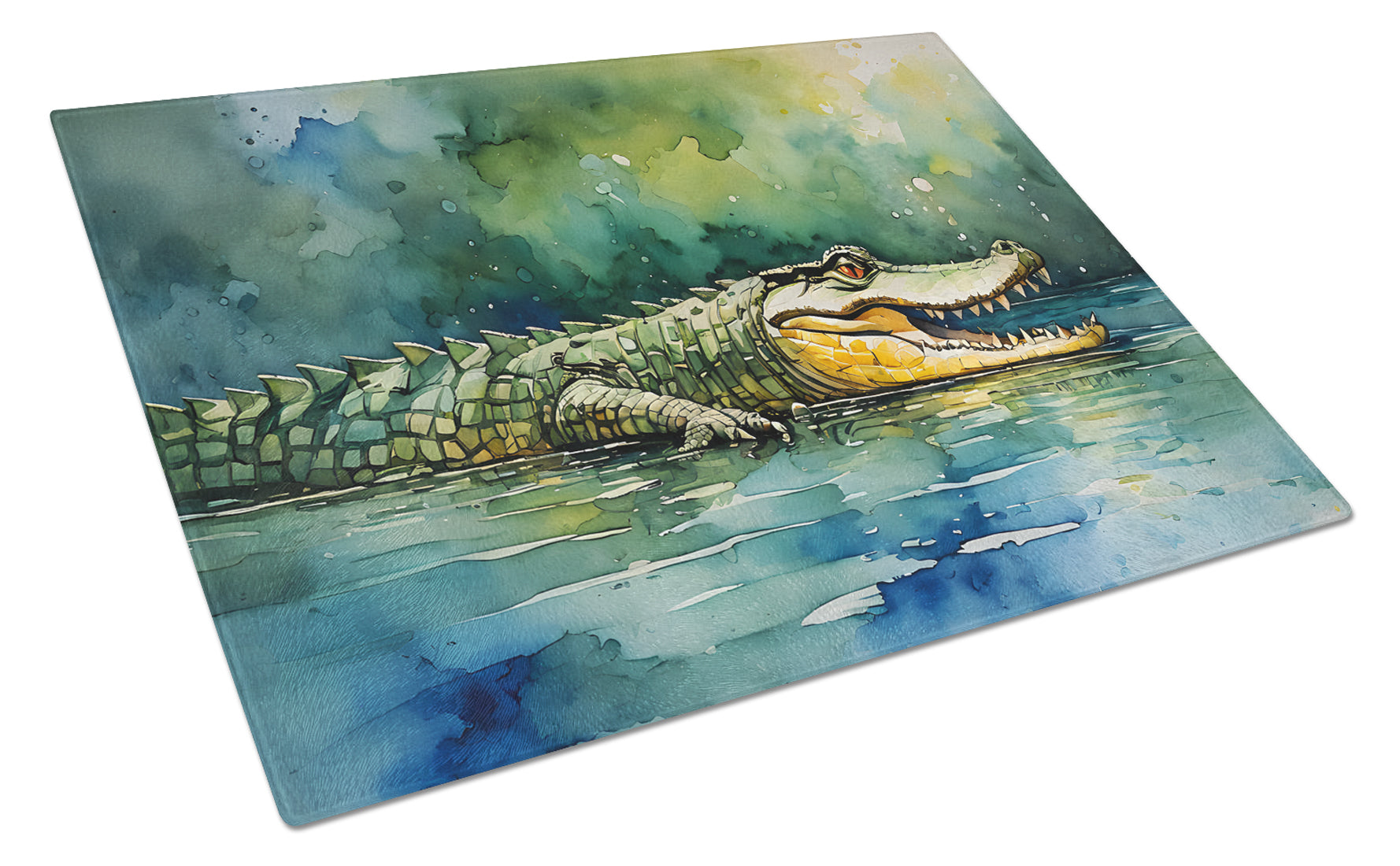Crocodile Cutting Board Tempered Glass Kitchen Cutting Surface, Heat Resistant Chopping, Non-Slip Feet, Food Prep & Serving