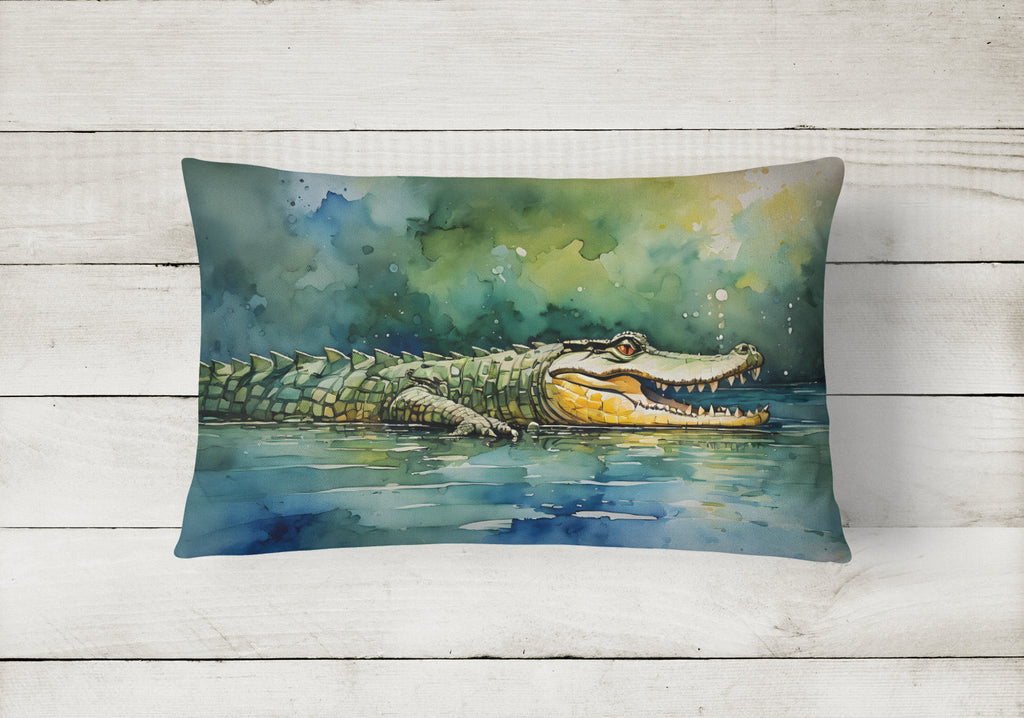 Crocodile Decorative Throw Pillow 12x16 Indoor Outdoor Accent Cushion, Fabric Cover with Insert for Sofa, Bed, Porch & Living Room