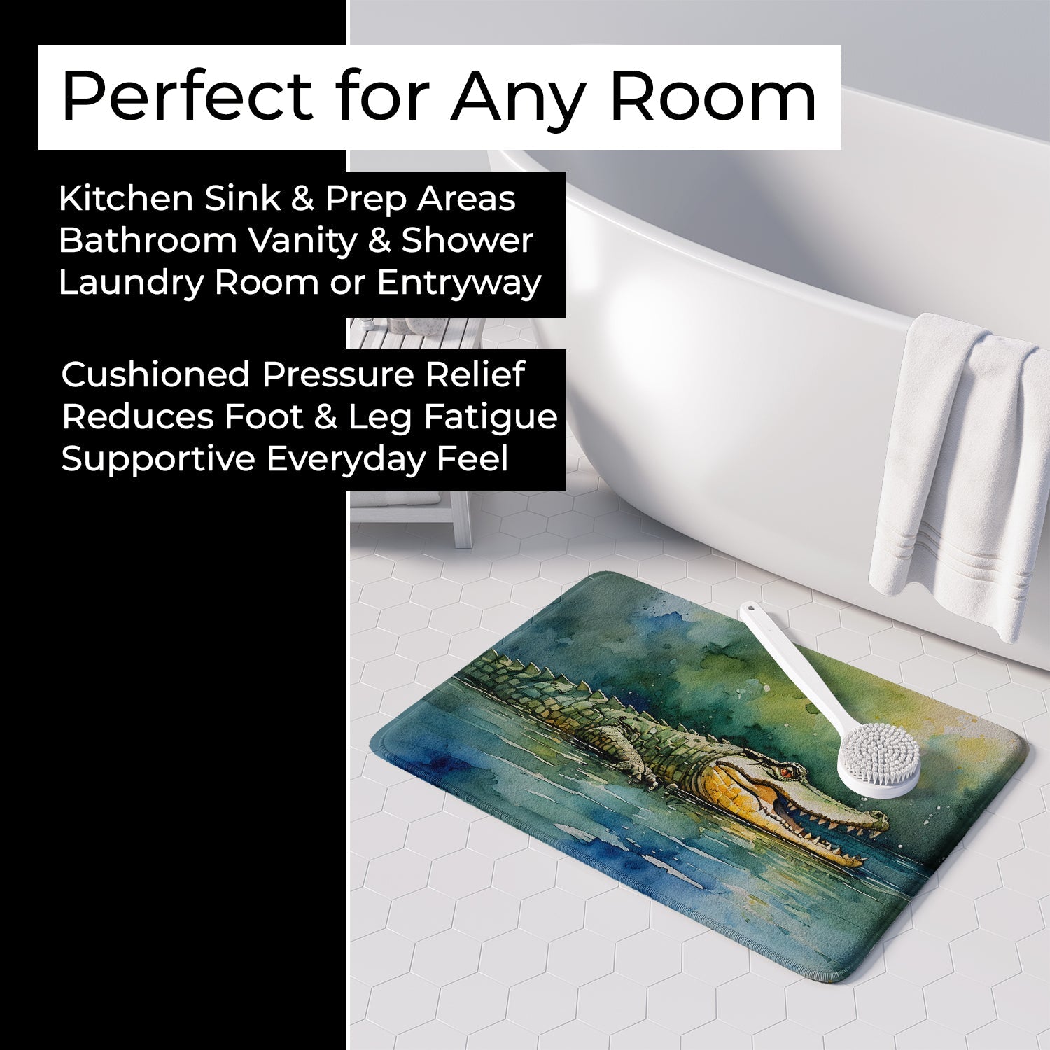 Crocodile Memory Foam Kitchen Mat Machine Washable Anti-Fatigue Cushion Comfort Bath or Kitchen Rug