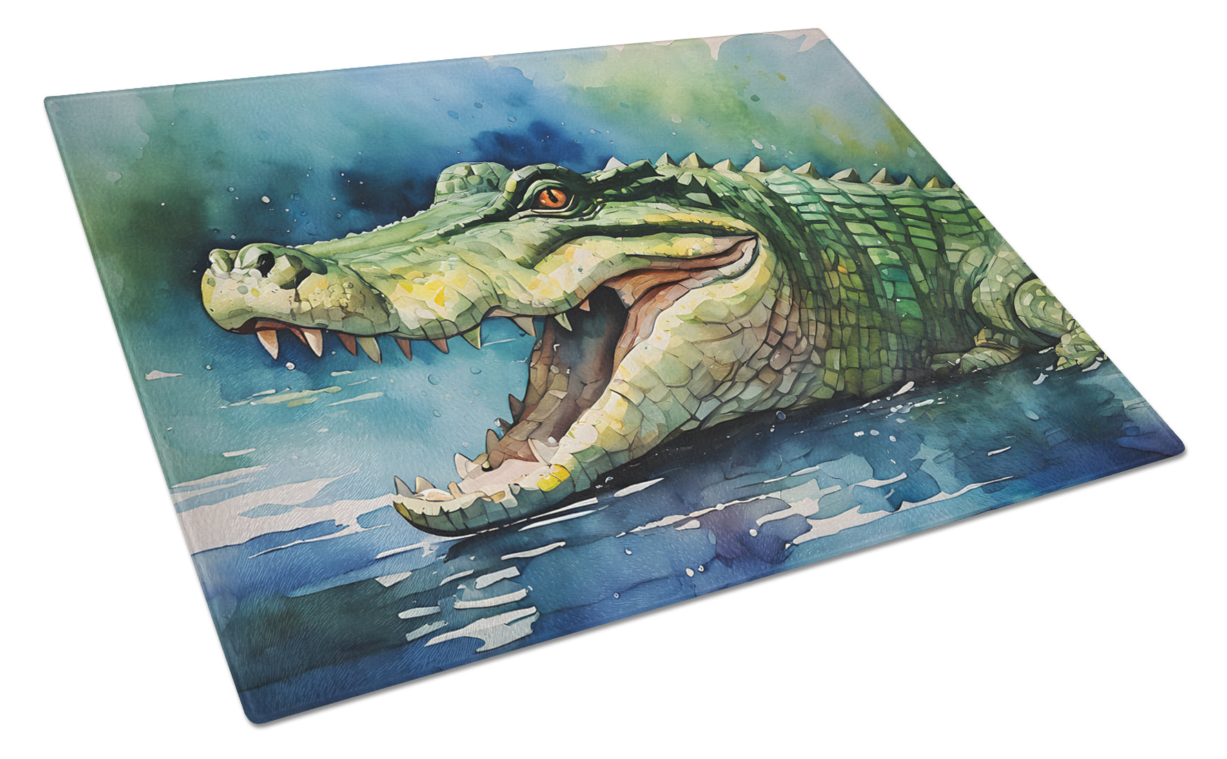 Crocodile Cutting Board Tempered Glass Kitchen Cutting Surface, Heat Resistant Chopping, Non-Slip Feet, Food Prep & Serving